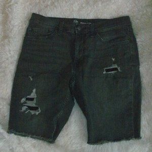 Original Use Gray Denim Jean Shorts Distressed Skinny Cut Off Raw Edge size 32